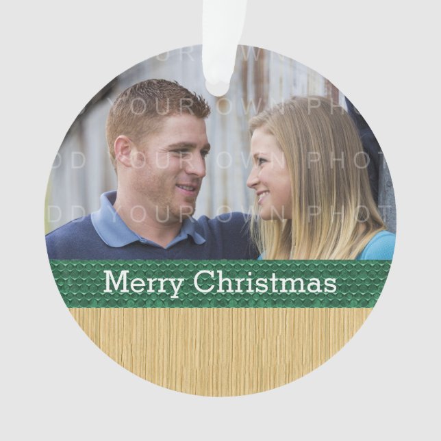 Green Rustic Christmas Photo Ornament (Front)