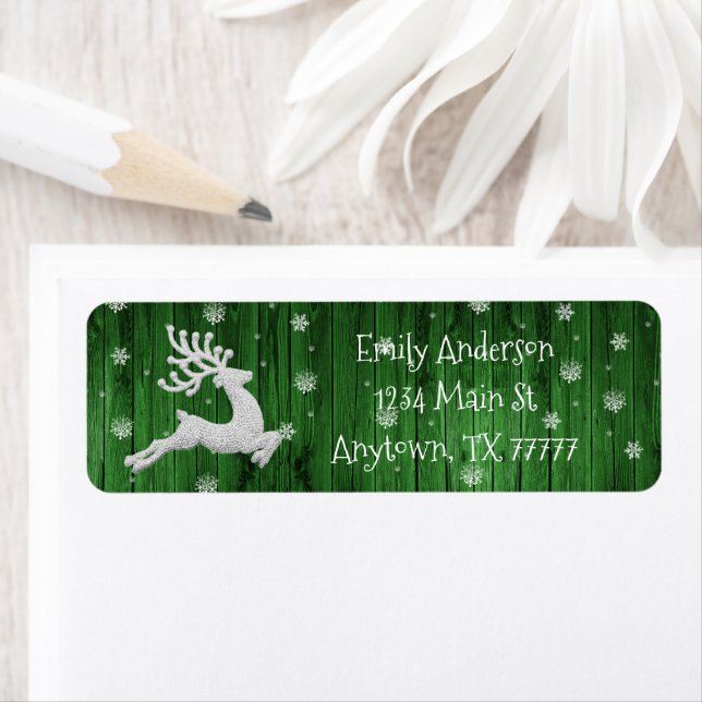 Green Rustic Christmas Reindeer Address Label (Insitu)