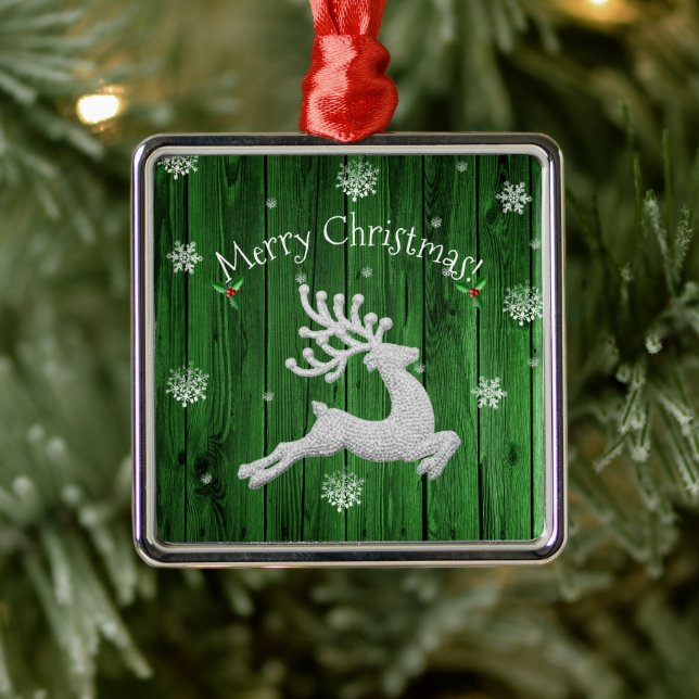 Green Rustic Christmas Reindeer Ceramic Ornament (Tree)