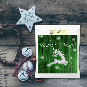 Green Rustic Christmas Reindeer Favour Bags