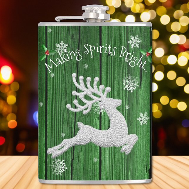 Green Rustic Christmas Reindeer Flask (Green Rustic Christmas Reindeer Flask)