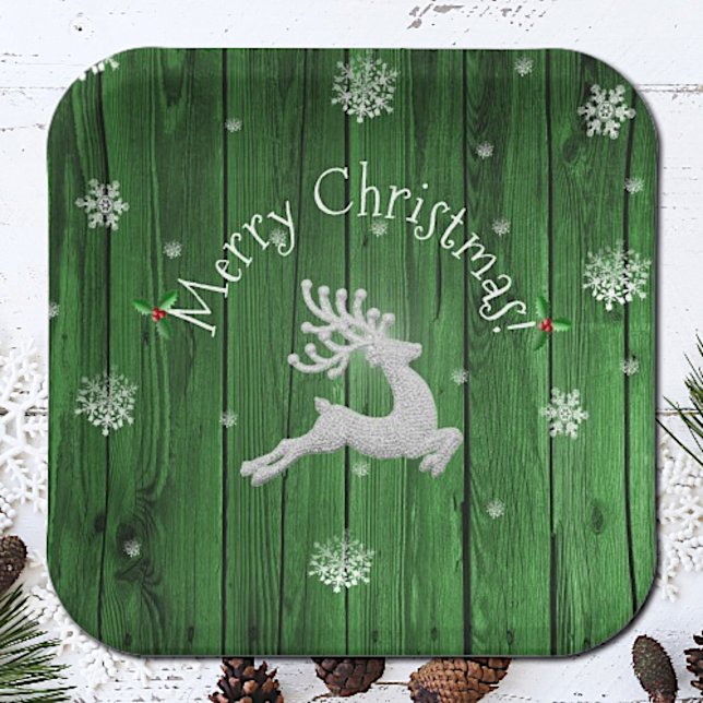 Green Rustic Christmas Reindeer Paper Plate (Green Rustic Christmas Reindeer Paper Plates)