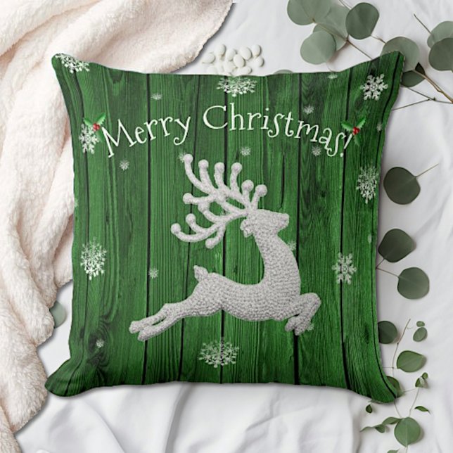 Green Rustic Christmas Reindeer Throw Pillow (Green Rustic Christmas Reindeer Throw Pillow)