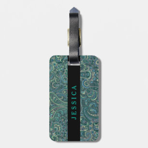 Green Rustic Colourful Ornate Retro Paisley Luggage Tag