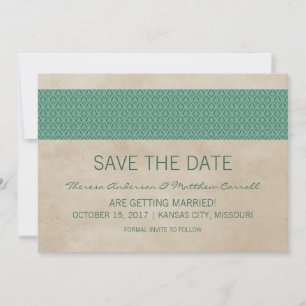 Green Rustic Damask Save the Date Invite