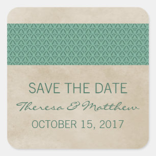 Green Rustic Damask Save the Date Stickers
