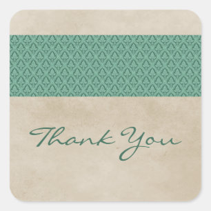Green Rustic Damask Thank You Stickers
