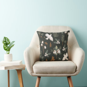 Green Rustic Dove Holiday Throw Pillow