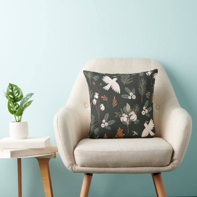 Green Rustic Dove Holiday Throw Pillow (Chair)