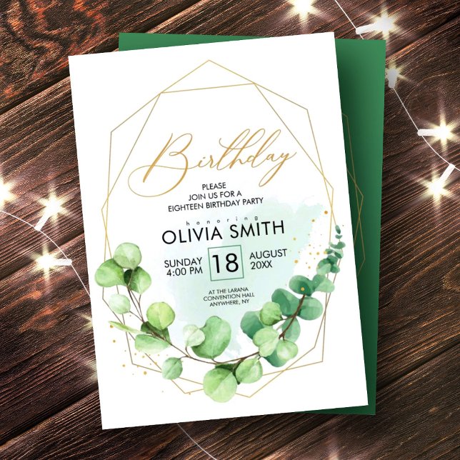 Green rustic elegant greenery adult 18th birthday invitation (Creator Uploaded)