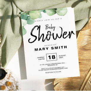 Green Rustic Eucalyptus Baby Shower Invitation