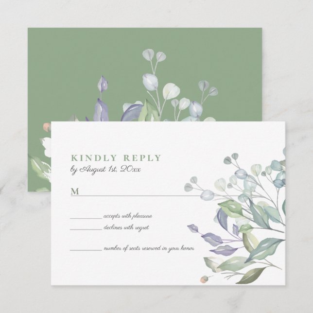 Green Rustic Eucalyptus Wedding RSVP Card (Front/Back)