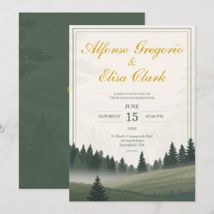Green Rustic Forest Classic Watercolor Wedding Invitation