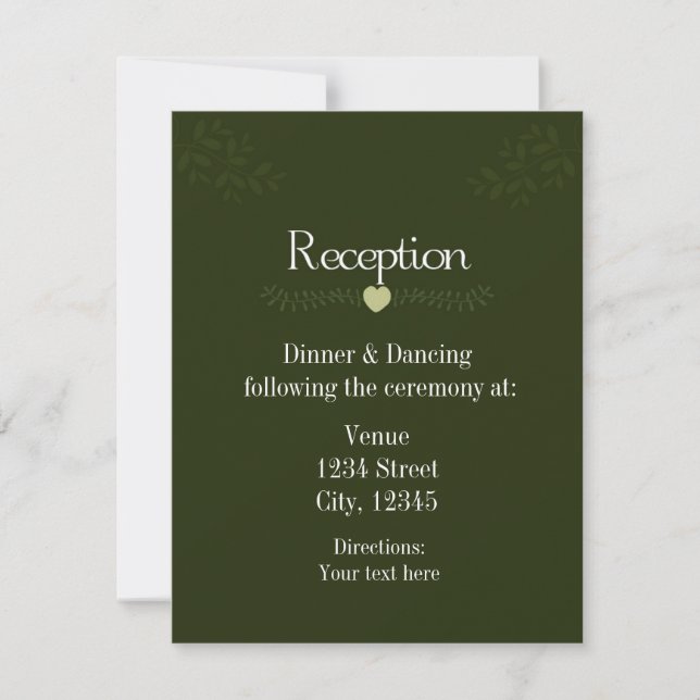 Green Rustic Forest Wedding Reception Card (Front)