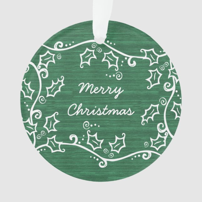 Green Rustic Holly Acrylic Ornament (Front)