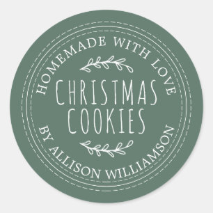 Green Rustic Homemade Christmas Cookies Classic Round Sticker