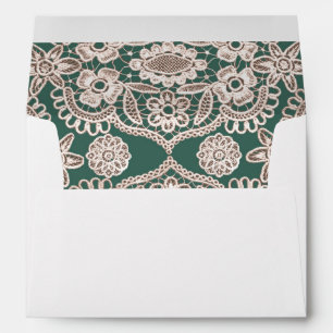 Green Rustic Lace Return Address Wedding Envelope