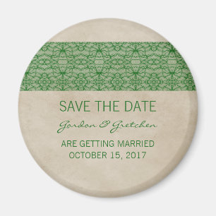 Green Rustic Lace Save the Date Magnet