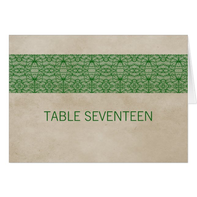 Green Rustic Lace Table Number Card (Front Horizontal)