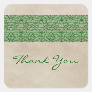 Green Rustic Lace Thank You Stickers