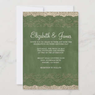 Green Rustic Lace Wedding Invitations