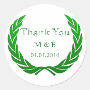 Green Rustic Laurel Wreath Personalised Thank You Classic Round Sticker