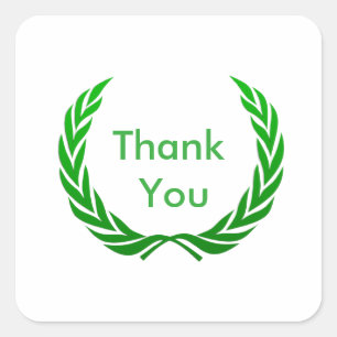 Green Rustic Laurel Wreath Thank You Square Sticker