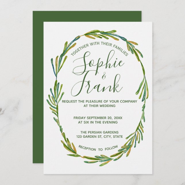 Green Rustic Leafy Personalised Wedding Invitation (Front/Back)