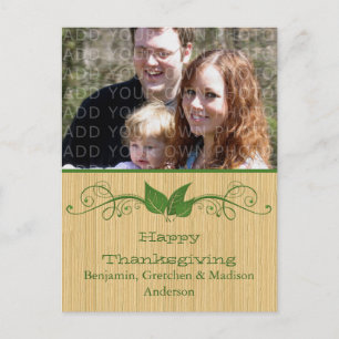Green Rustic Leaves Thanksgiving Photo Postcard