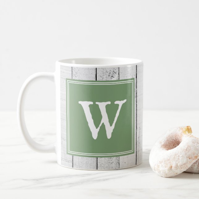 Green Rustic Monogram Mug (With Donut)