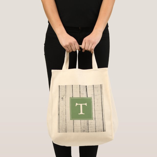 Green Rustic Monogram Tote Bag (Front (Product))