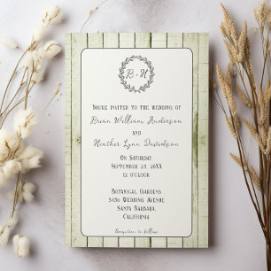 Green Rustic Monogram Wedding Invitation
