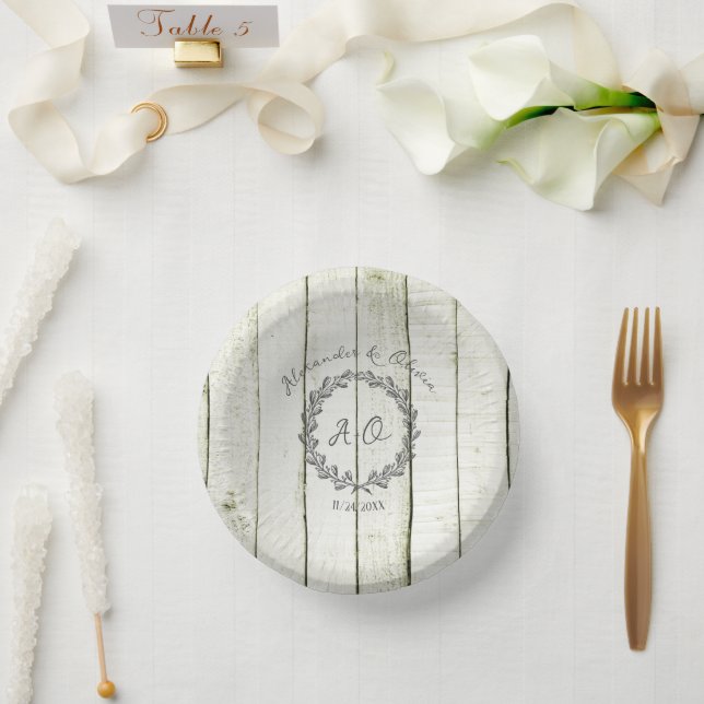 Green Rustic Monogram Wedding Paper Bowls Paper Plate (Wedding)