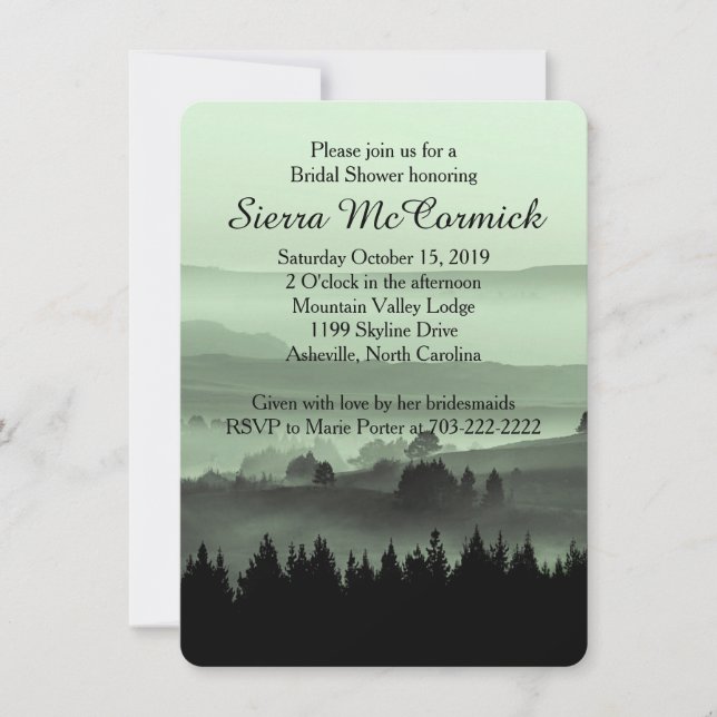 Green Rustic Mountain Bridal Shower Invitation (Front)