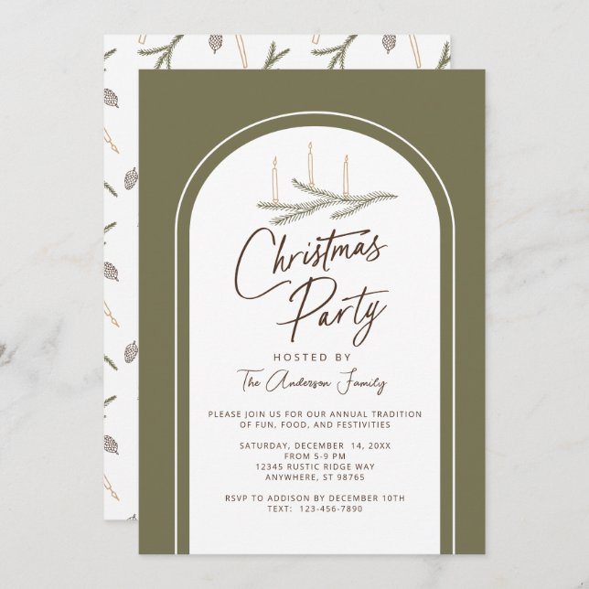 Green Rustic Pine Christmas Party Invitation (Front/Back)
