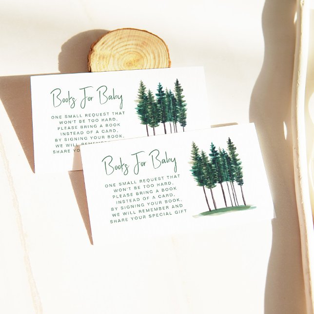  Green Rustic Pine Trees Book Request Baby Shower Enclosure Card (Creator Uploaded)