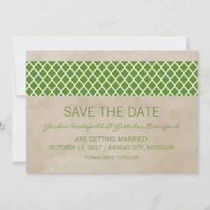 Green Rustic Quatrefoil Save the Date Invite
