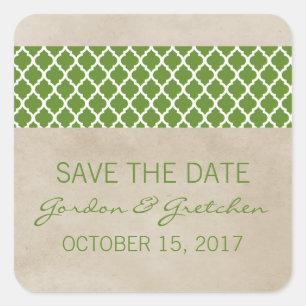 Green Rustic Quatrefoil Save the Date Stickers