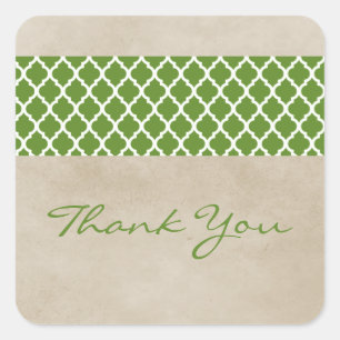 Green Rustic Quatrefoil Thank You Stickers