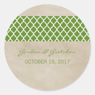 Green Rustic Quatrefoil Wedding Stickers
