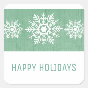 Green Rustic Snowflake Holiday Square Sticker