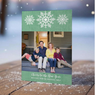 Green Rustic Snowflake New Year's Photo Flat Card