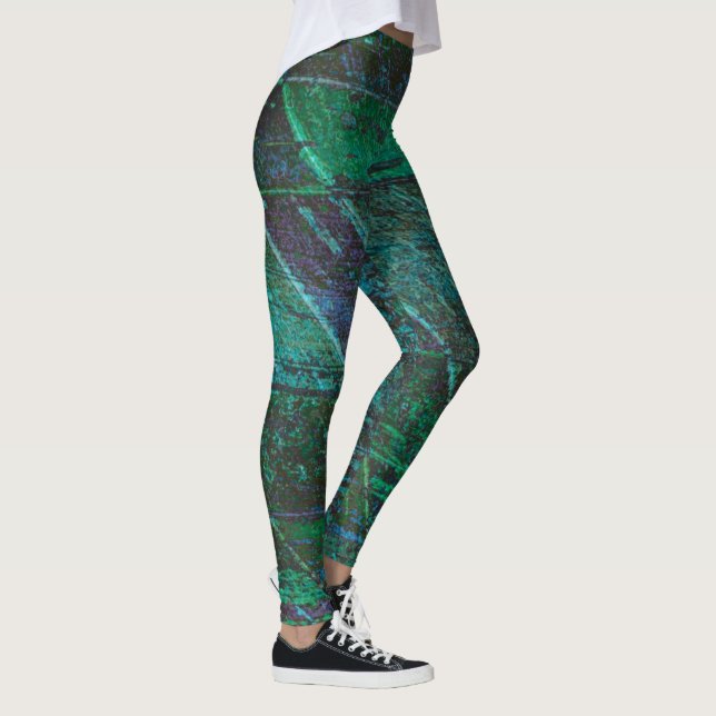 Green Rustic Traditional Wood Print Leggings (Right)