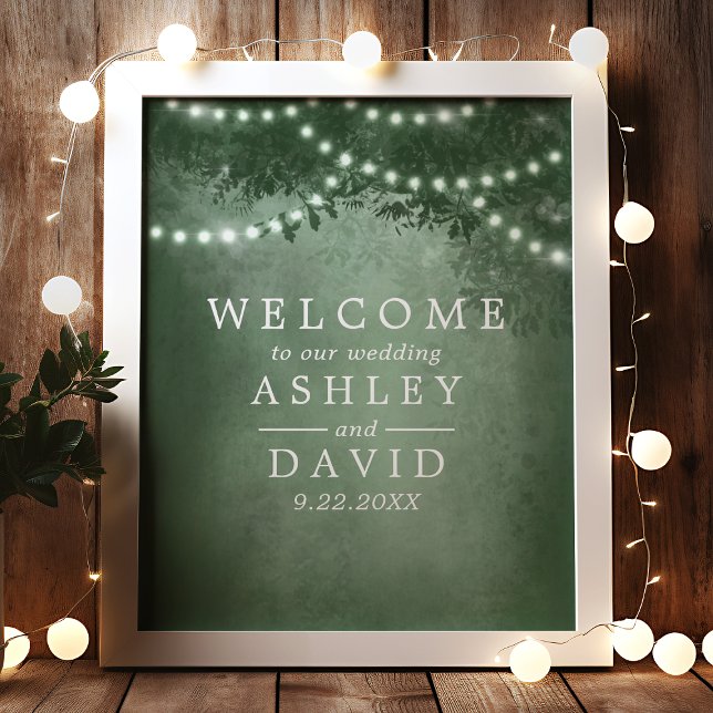 Green Rustic Tree Lights Wedding Welcome Sign (Creator Uploaded)