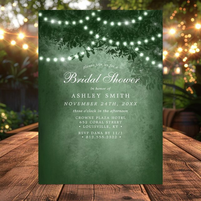 Green Rustic Tree String Lights Bridal Shower  Invitation (Creator Uploaded)