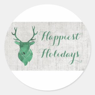 Green Rustic Watercolor Deer Holiday Classic Round Sticker