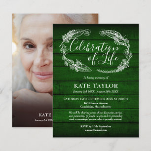 Green Rustic Wood Celebration of Life Photo Announcement Postcard