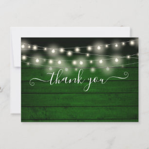 Green Rustic Wood String Lights Script Thank You Card