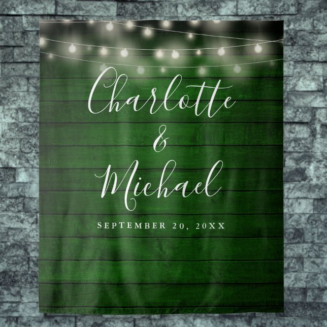 Green Rustic Wood Wedding Photo Booth Backdrop Tapestry (Green Rustic Wood Wedding Photo Booth Backdrop)