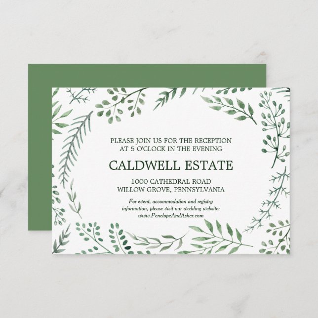 Green Rustic Wreath Wedding Reception Insert Invitation (Front/Back)